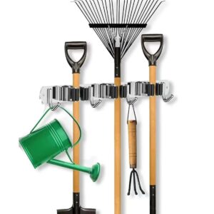 Organizador Pared Escobas Fregonas Acero Inox. 3 Ranuras 4 Ganchos