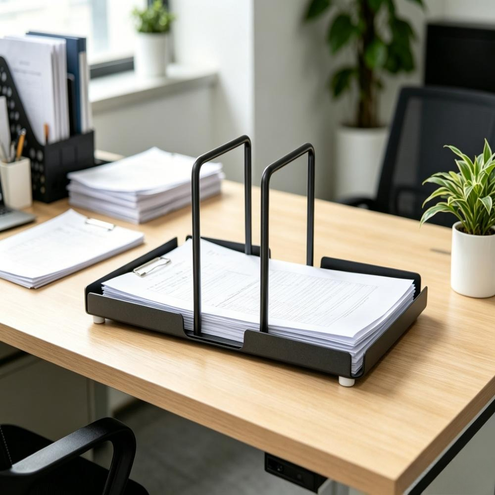 Organizador de Mesa Negro con Servilletero y Cesta Metálica