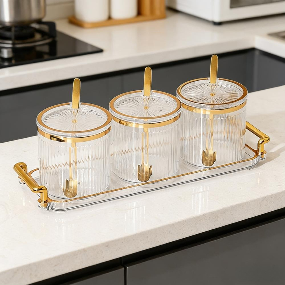 Organizador de Especias 3 Botes Blancos con Cucharas - Diseño Europeo