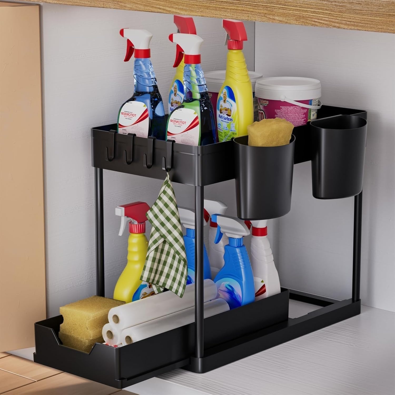 Organizador Bajo Fregadero 2 Niveles con Accesorios | Cocina y Baño