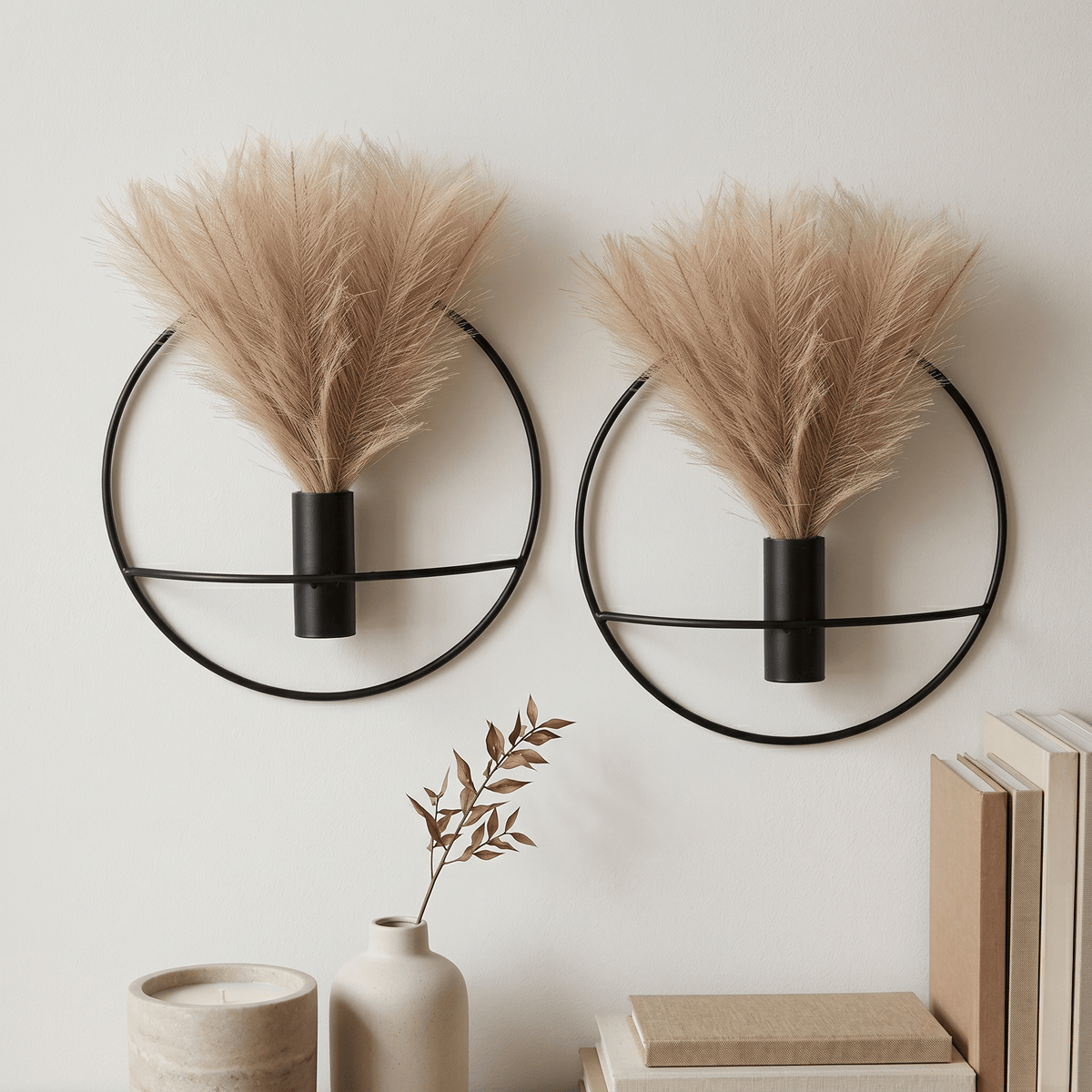 Set Decoración Pared 2 Jarrones y Ganchos Adhesivos para Organizar