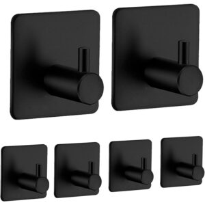 Ganchos Adhesivos Negros Acero Inoxidable (6 uds) Sin Taladros