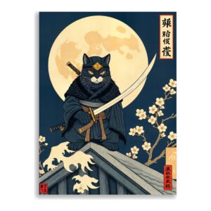 Lámina Gato Ninja con Katana · Ukiyo-e