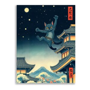 Lámina Gato Ninja en los Tejados · Ukiyo-e