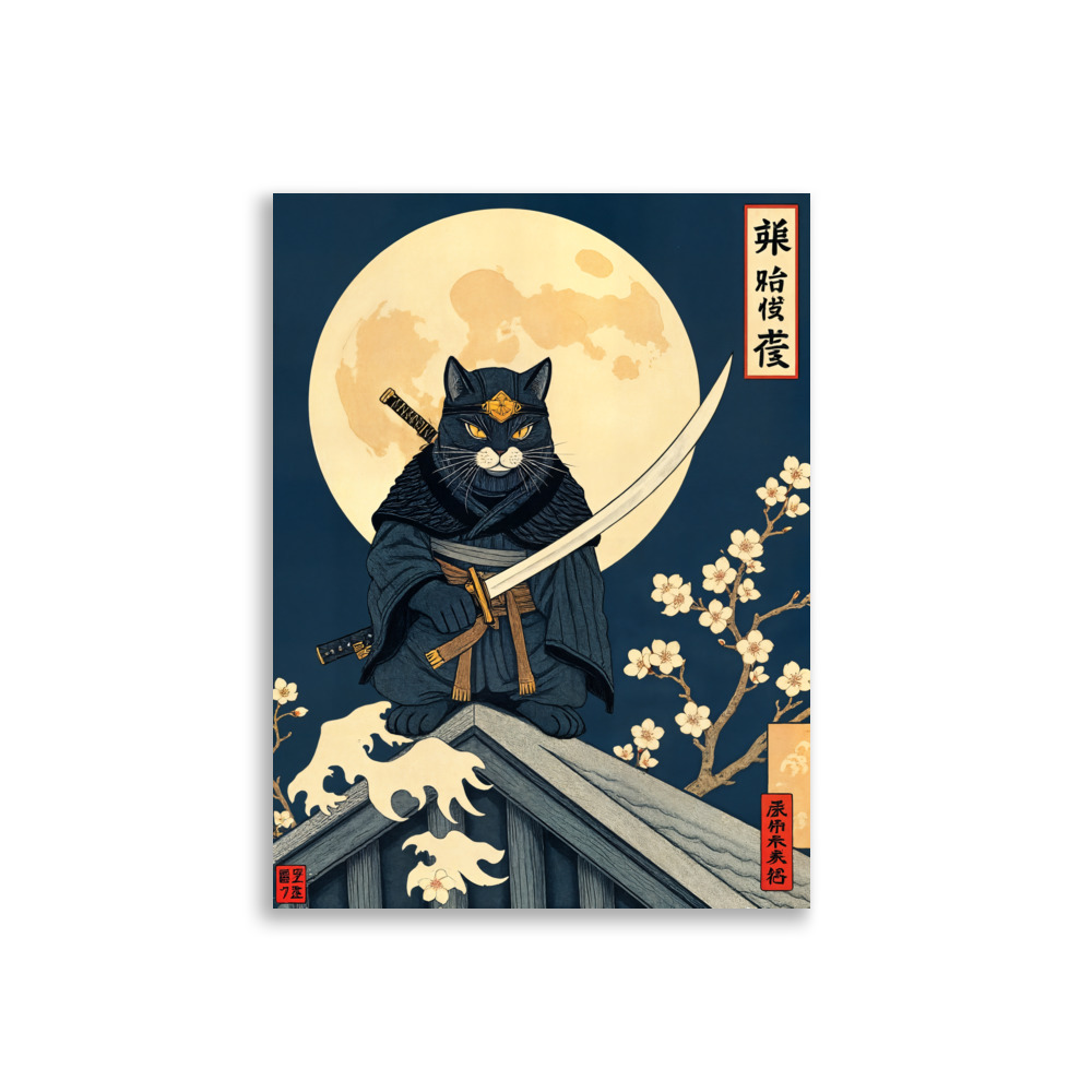 Lámina Gato Ninja con Katana · Ukiyo-e