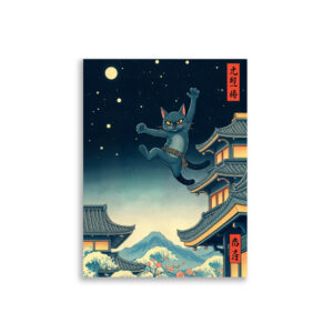 Lámina Gato Ninja en los Tejados · Ukiyo-e