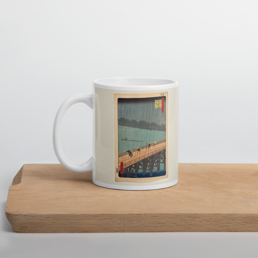 Taza Lluvia repentina sobre el puente Ōhashi · Hiroshige