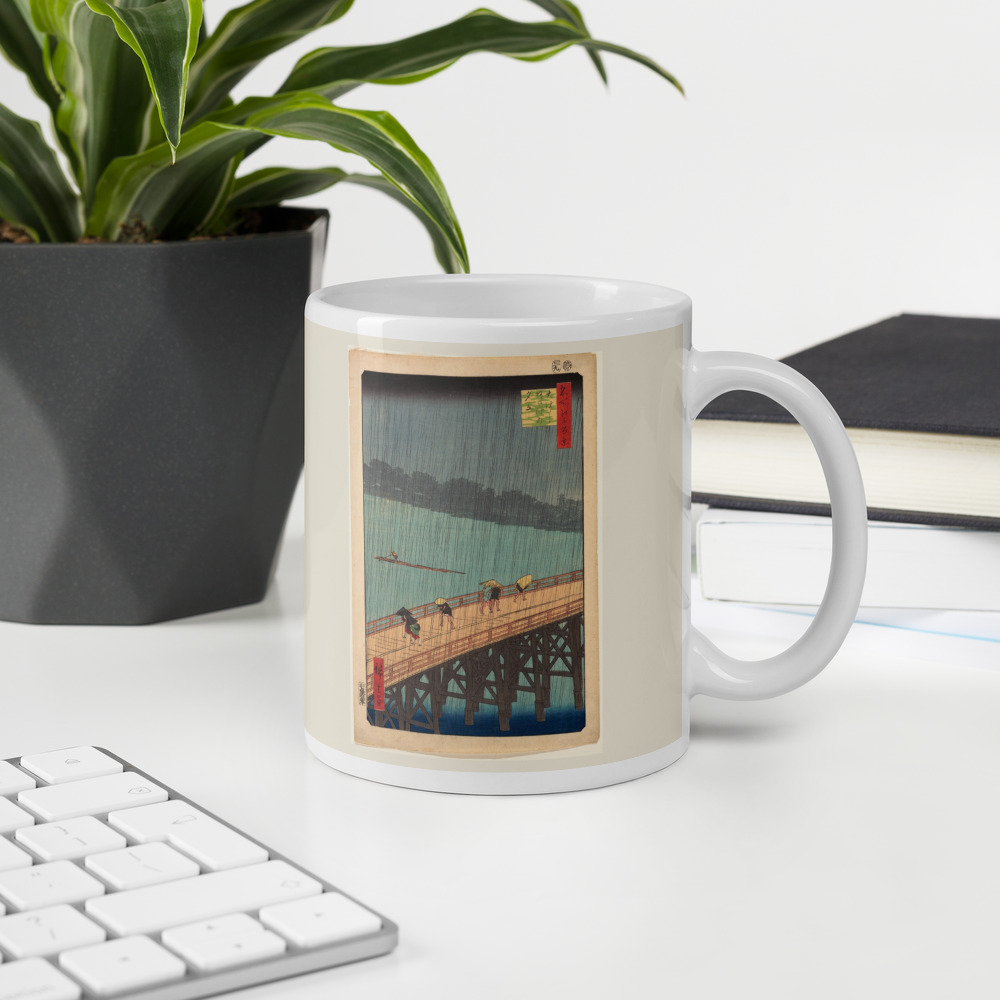 Taza Lluvia repentina sobre el puente Ōhashi · Hiroshige