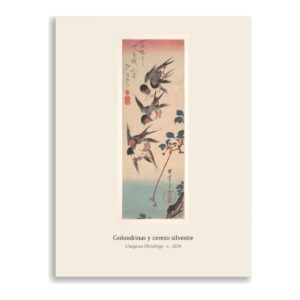 Lámina Golondrinas y cerezo silvestre · Hiroshige