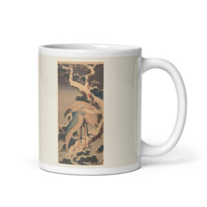 Taza Grullas en un pino nevado · Hokusai